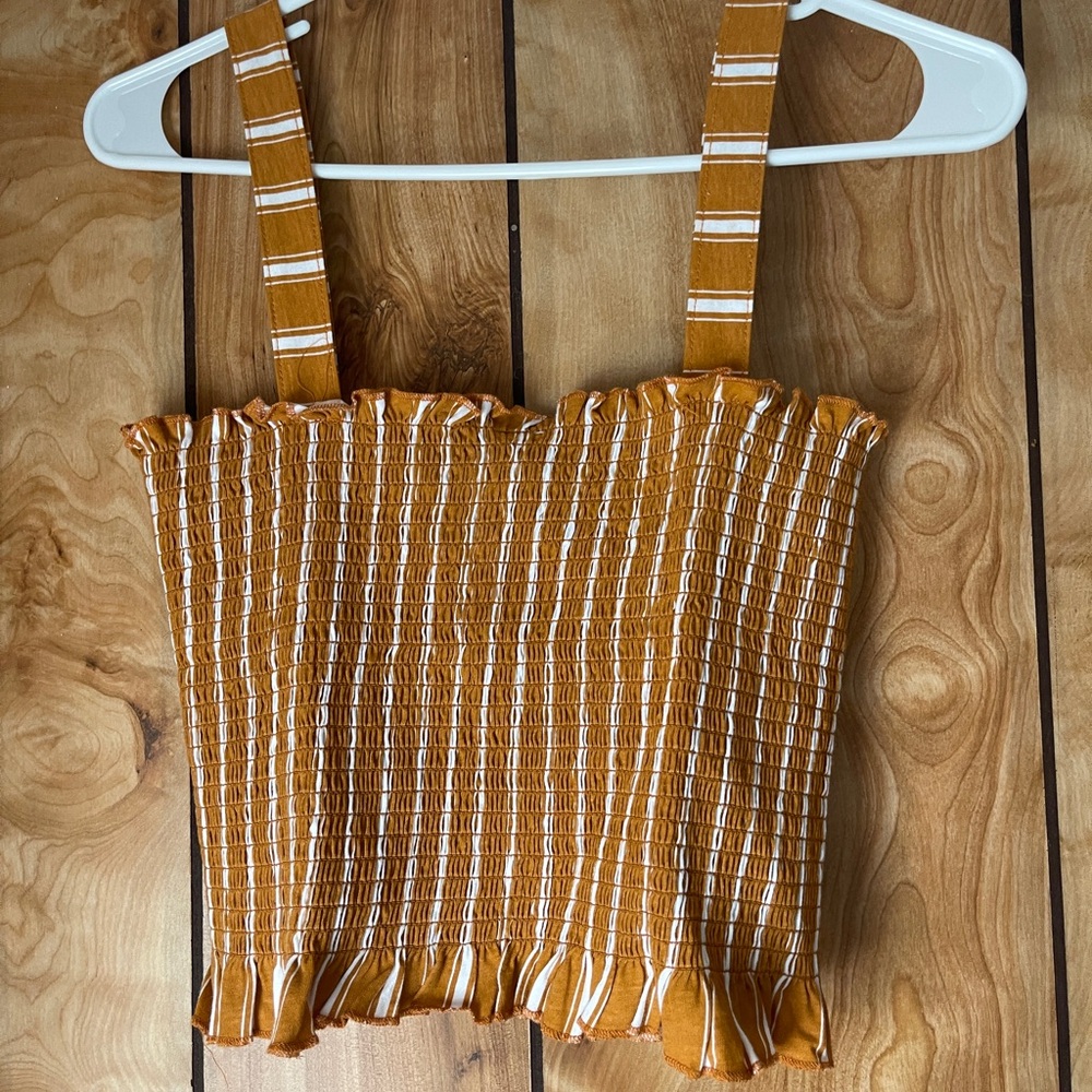 Striped Mustard Smocked Top
